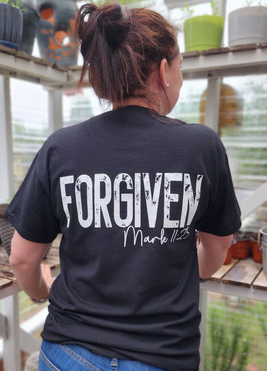 Black Christian Graphic tees saying, Forgiven Mark 11:25