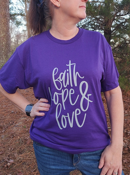 christian graphic tees that say Faith, Hope and Faith